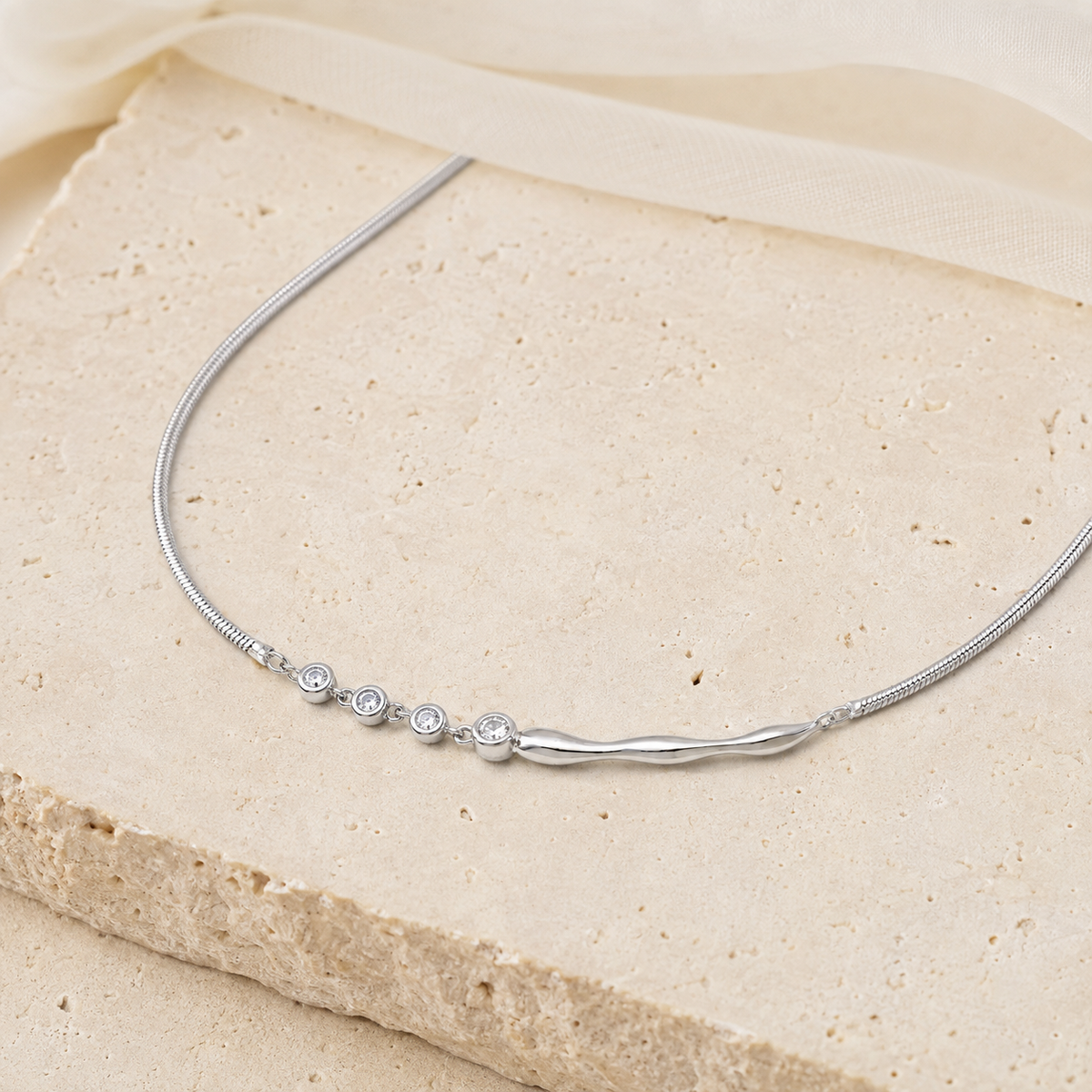 Fluid Zircon Sterling Silver Necklace