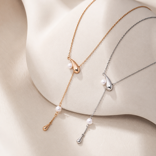 Vintage Gold and Silver natural pearl meteor drop lariat necklaces