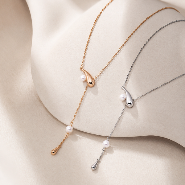 Vintage Gold and Silver natural pearl meteor drop lariat necklaces