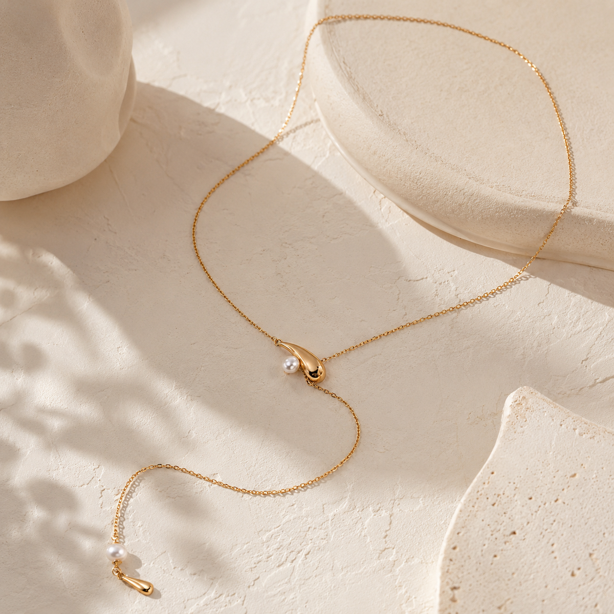 Vintage Gold natural pearl meteor drop lariat necklace