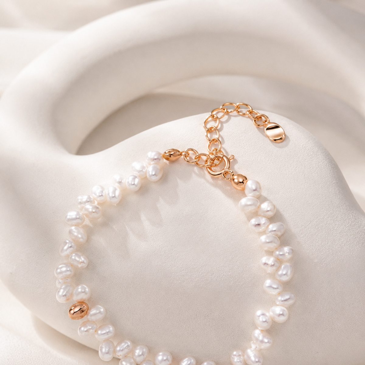Adjustable S925 sterling silver and natural pearl bracelet