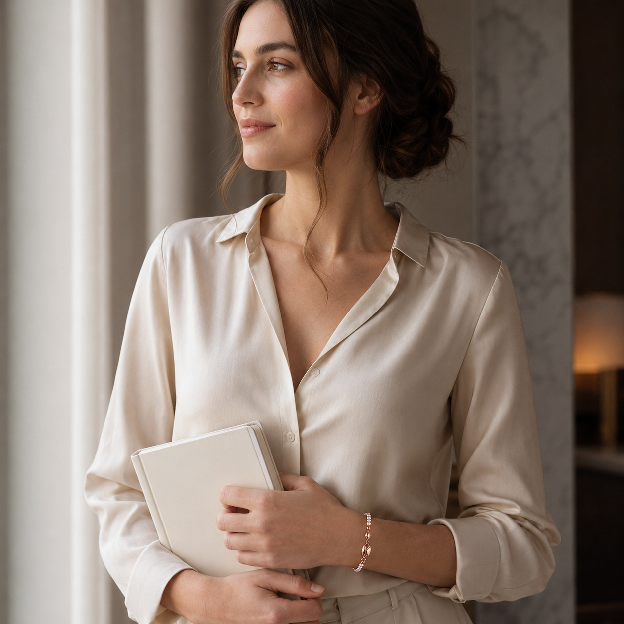 Model wearing the Vintage Gold natural pearl fish bracelet