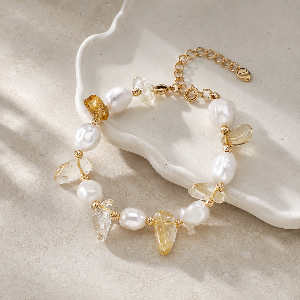 Vintage Gold Fortune Pearl Crystal Bracelet with adjustable extender chain