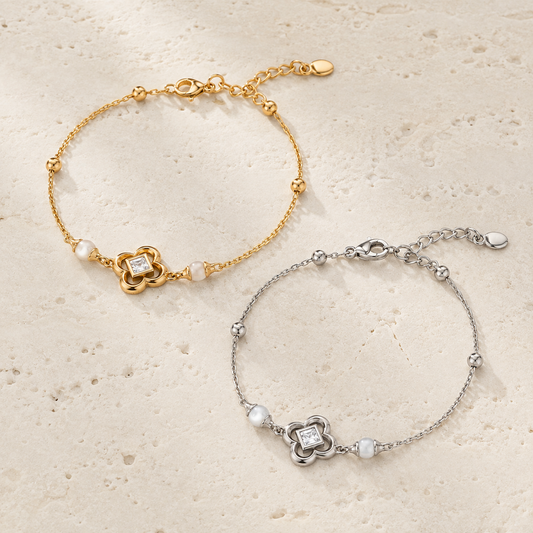 Vintage Gold and Silver clover shell and zircon bracelets