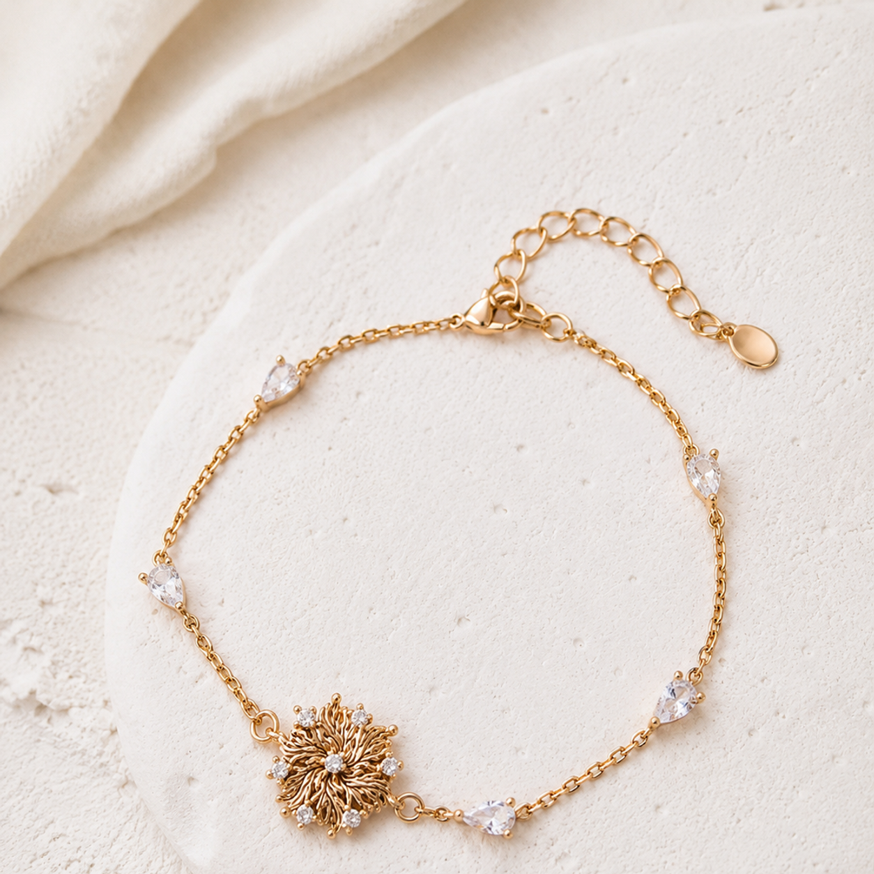 Full view of the Vintage Gold Six-Petal Lily Bracelet