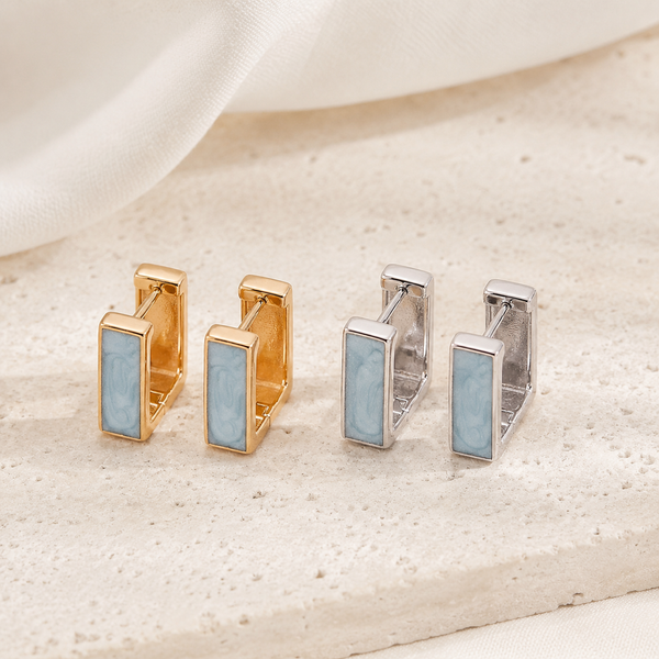 Vintage Gold and Silver French enamel drop stud earrings shown together