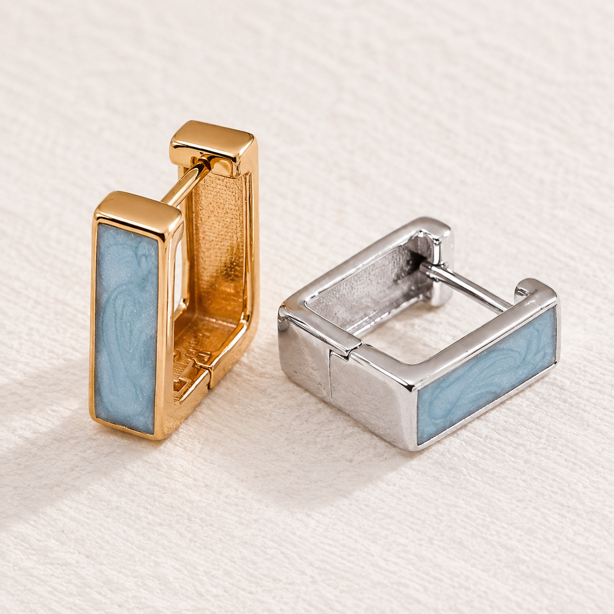 Vintage Gold and Silver French enamel drop stud earring detail