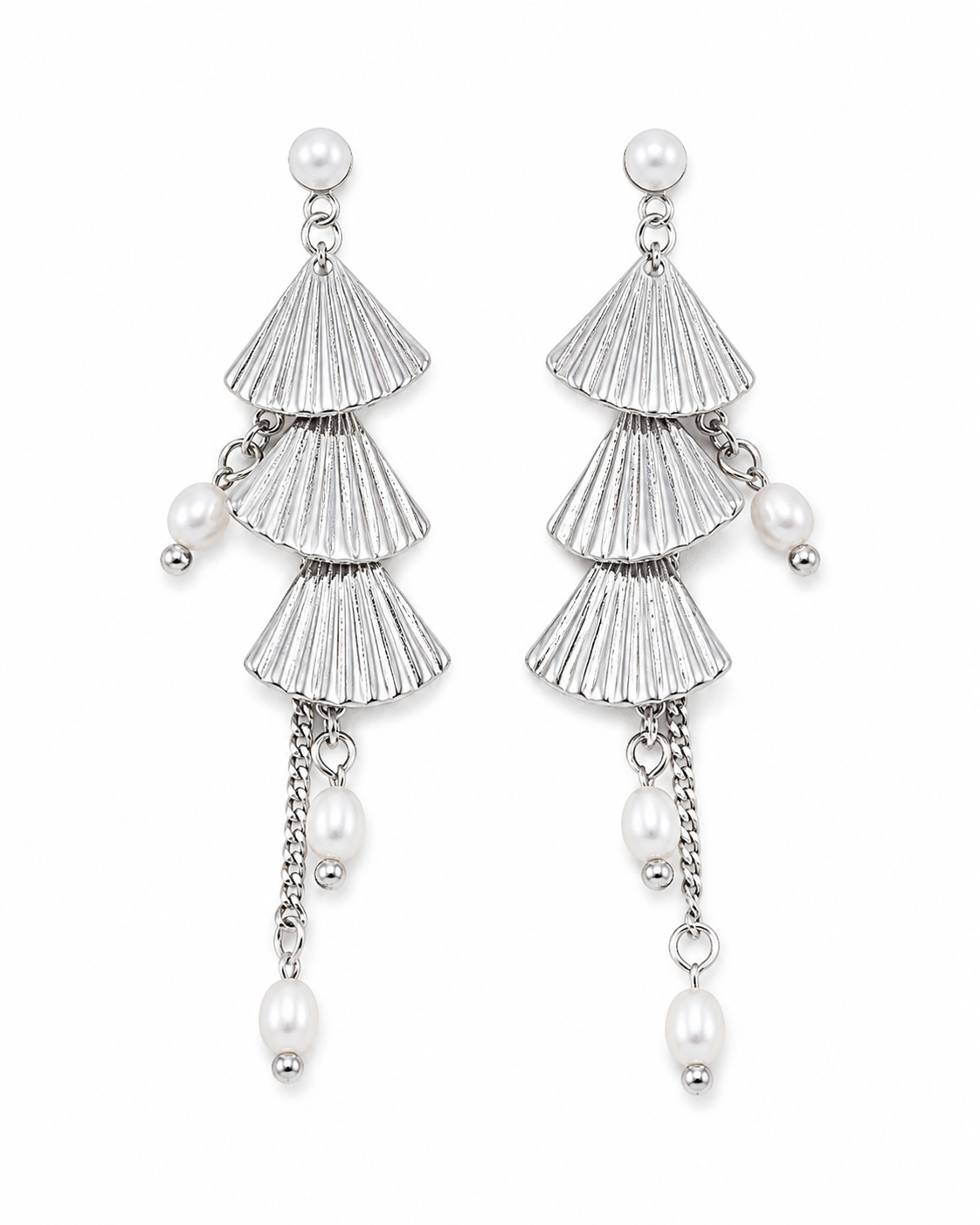 White gold layered fan pearl earrings product view