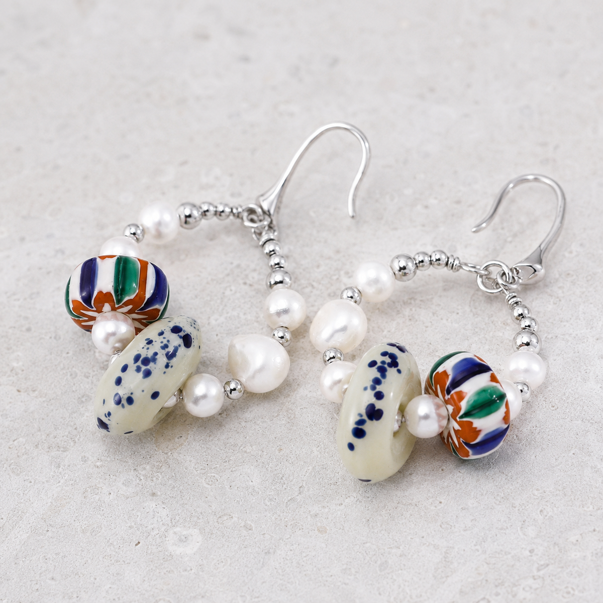 Silver Himalayan Glass Pearl Hoop Earrings shown as a pair