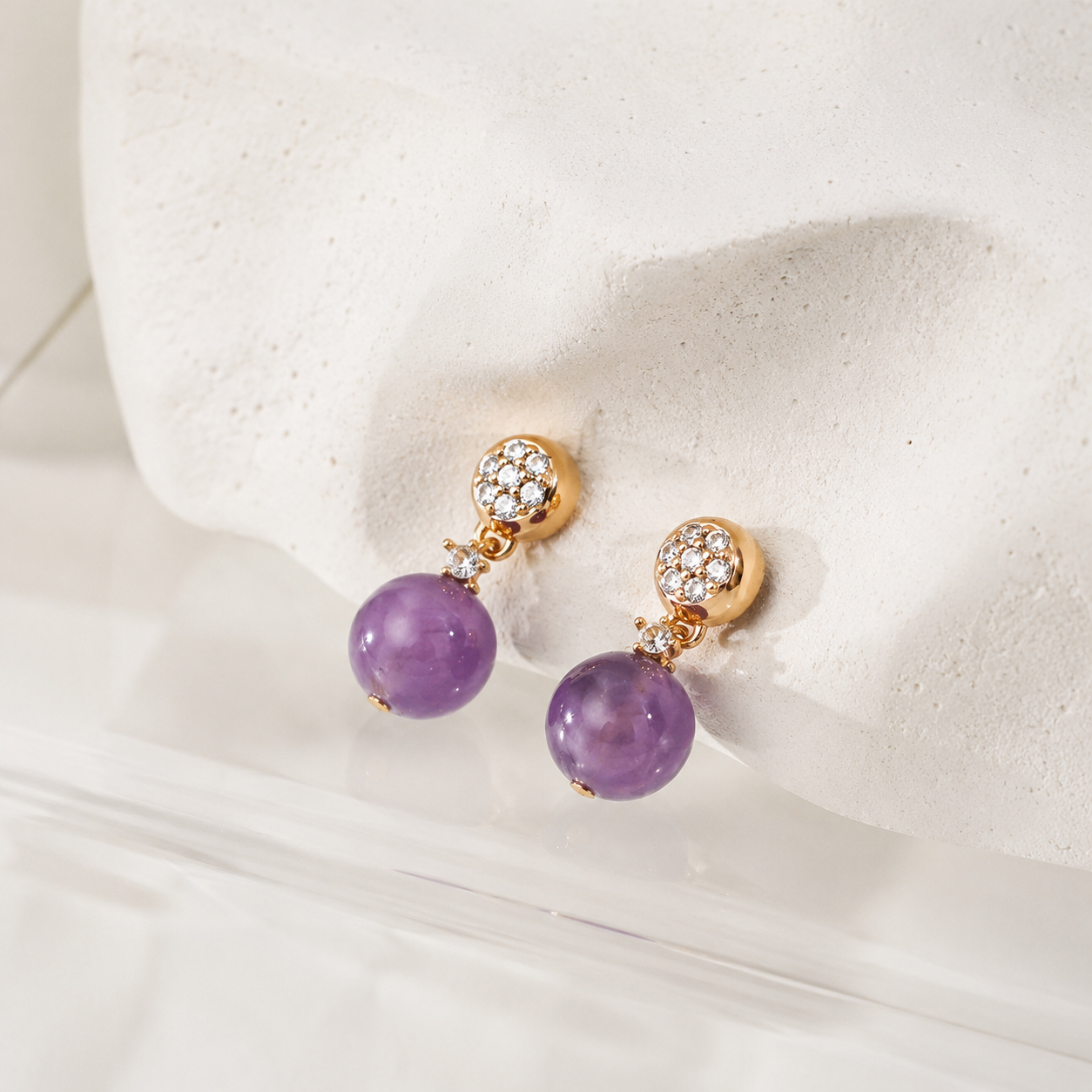 Close product view of Vintage Gold Amethyst Drop Earrings