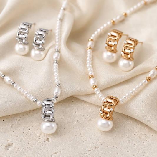 Vintage Gold and Silver sculpted pearl jewelry sets with matching necklaces and stud earrings