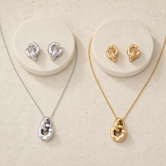 Silver and Vintage Gold Interlocking Jewelry Sets shown together