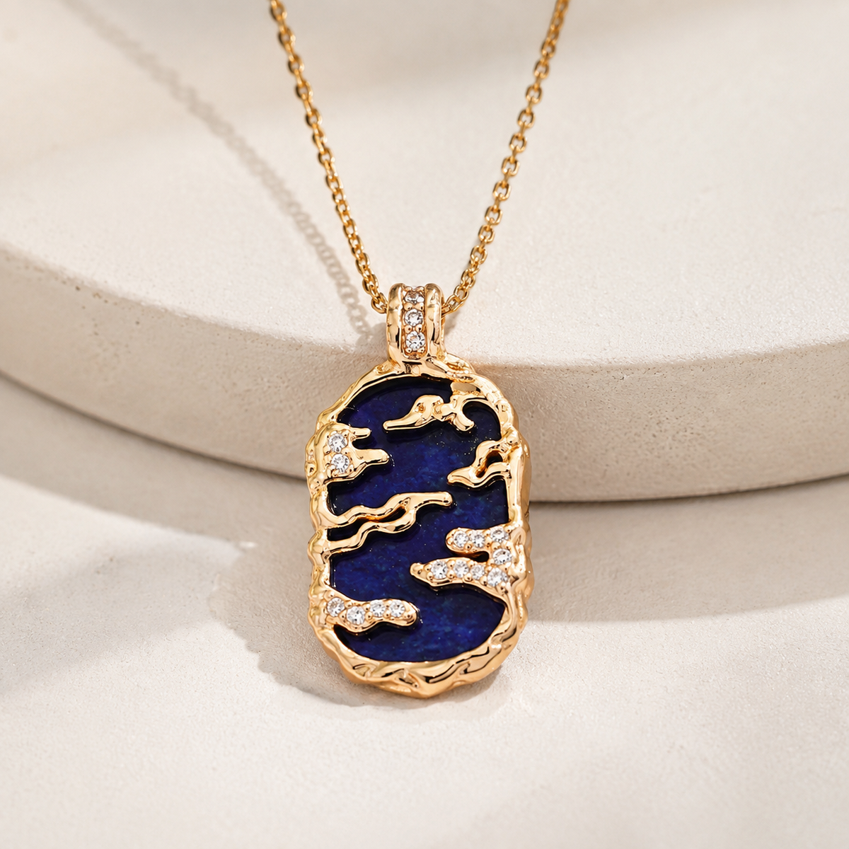 Vintage Gold lapis lazuli pendant necklace with a sterling silver chain