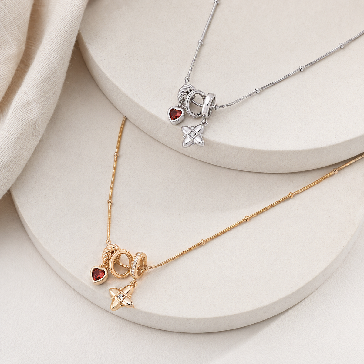 Vintage Gold and Silver S925 zircon layered pendant necklaces