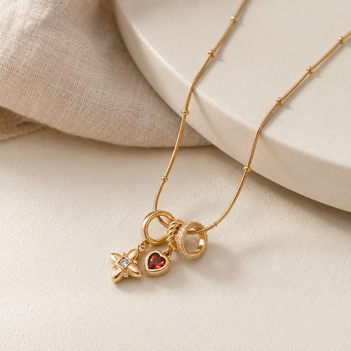 Vintage Gold S925 zircon layered charm pendant necklace