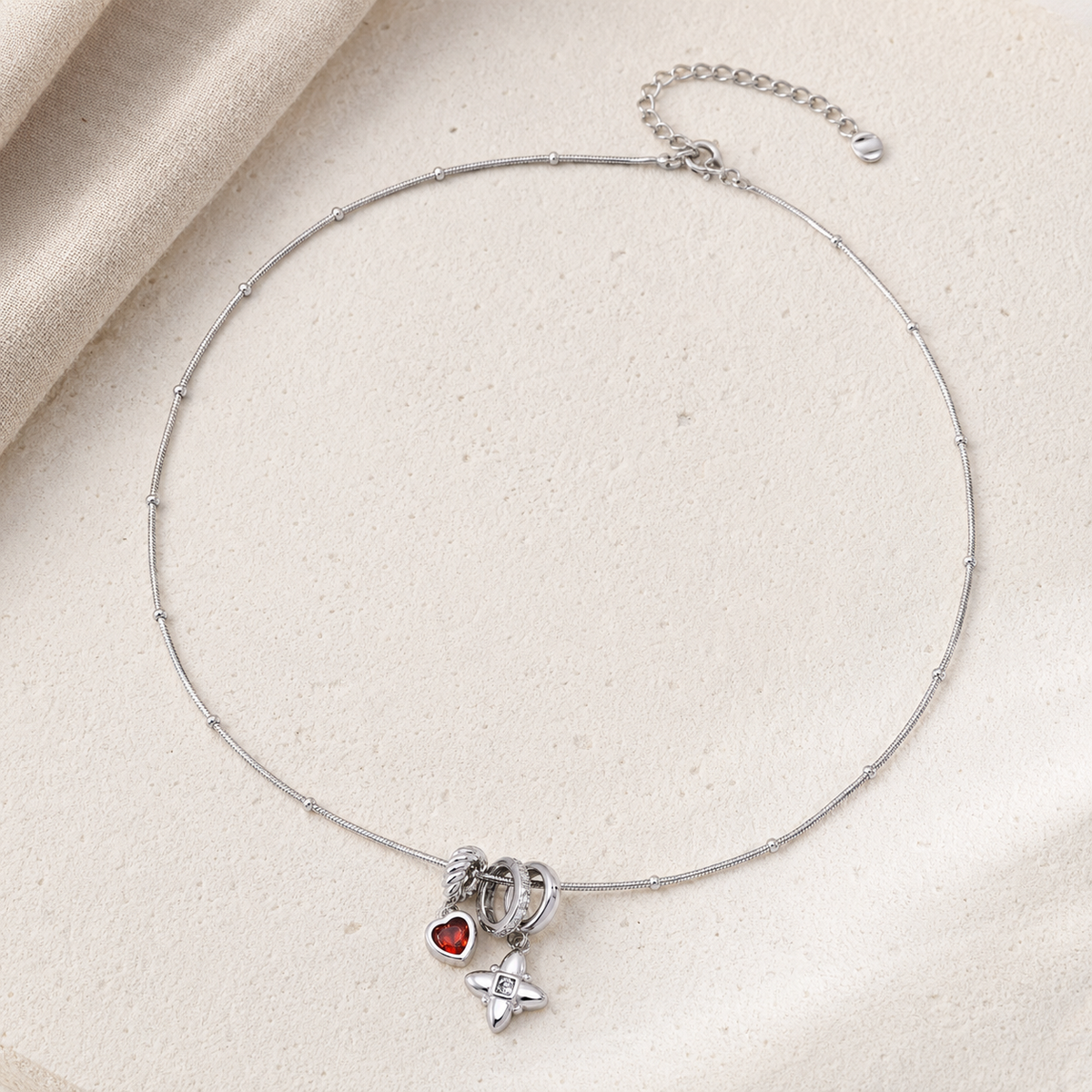 Silver adjustable S925 zircon pendant necklace flat lay