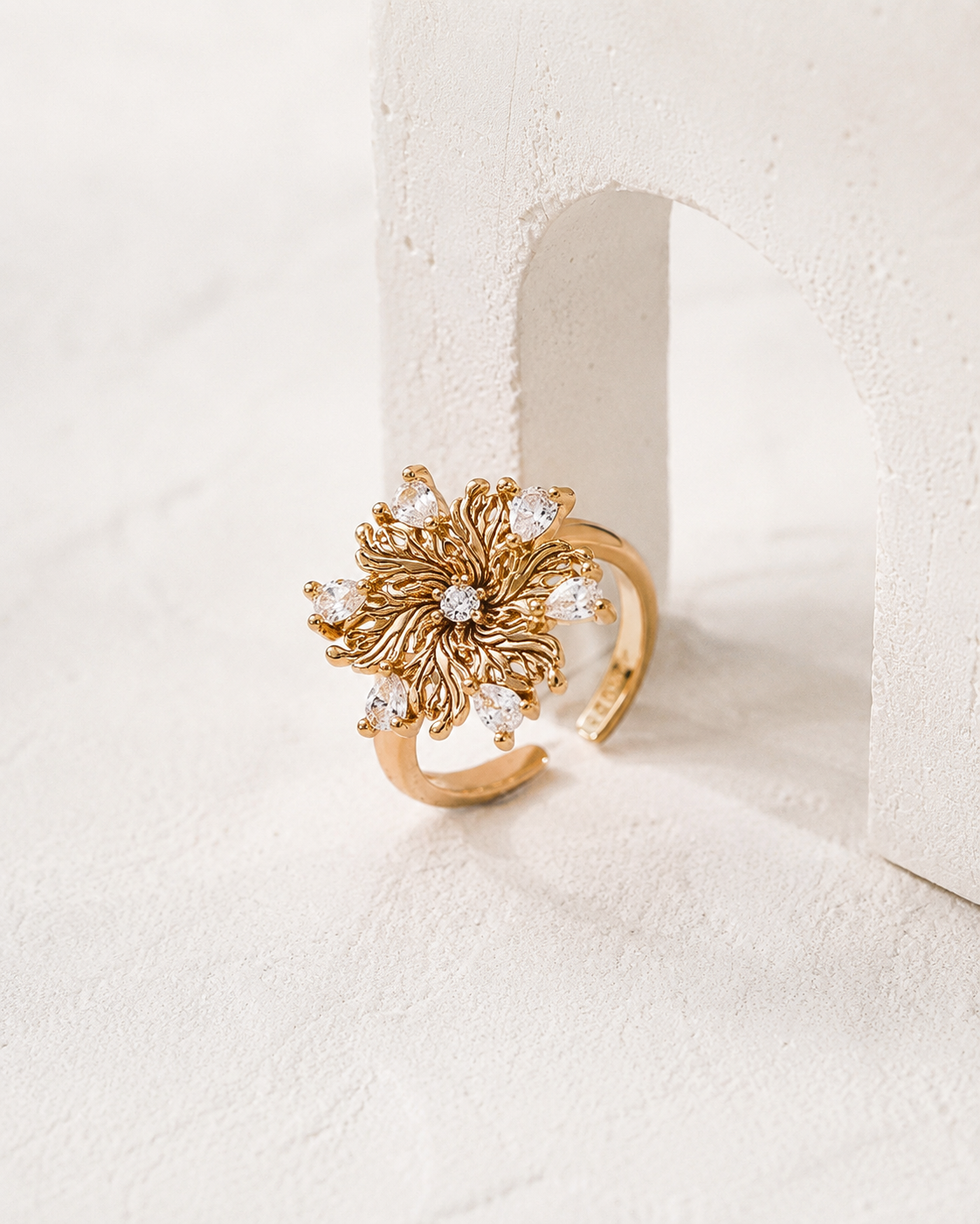 Six-Petal Lily Zircon Adjustable Ring — Vintage Gold cover