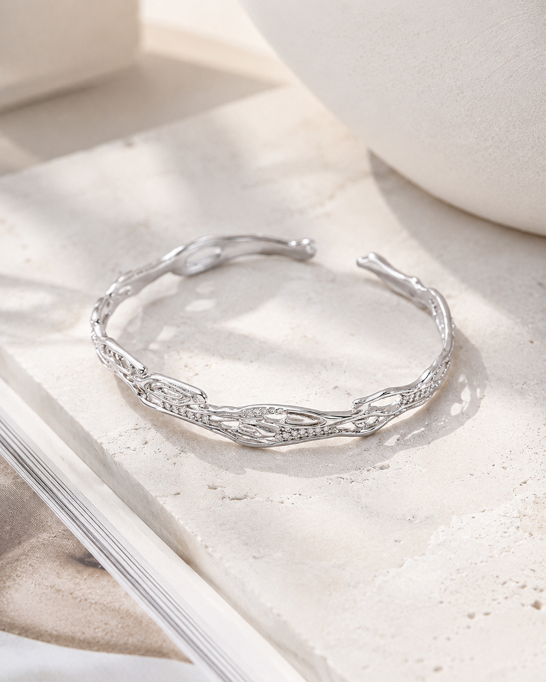 Silver celestial galaxy zircon adjustable bangle