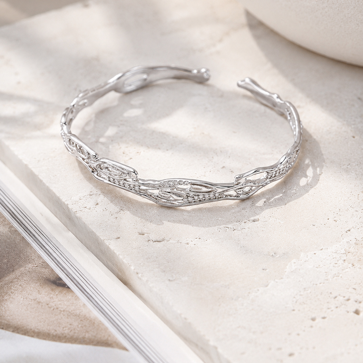 Silver celestial galaxy zircon adjustable bangle