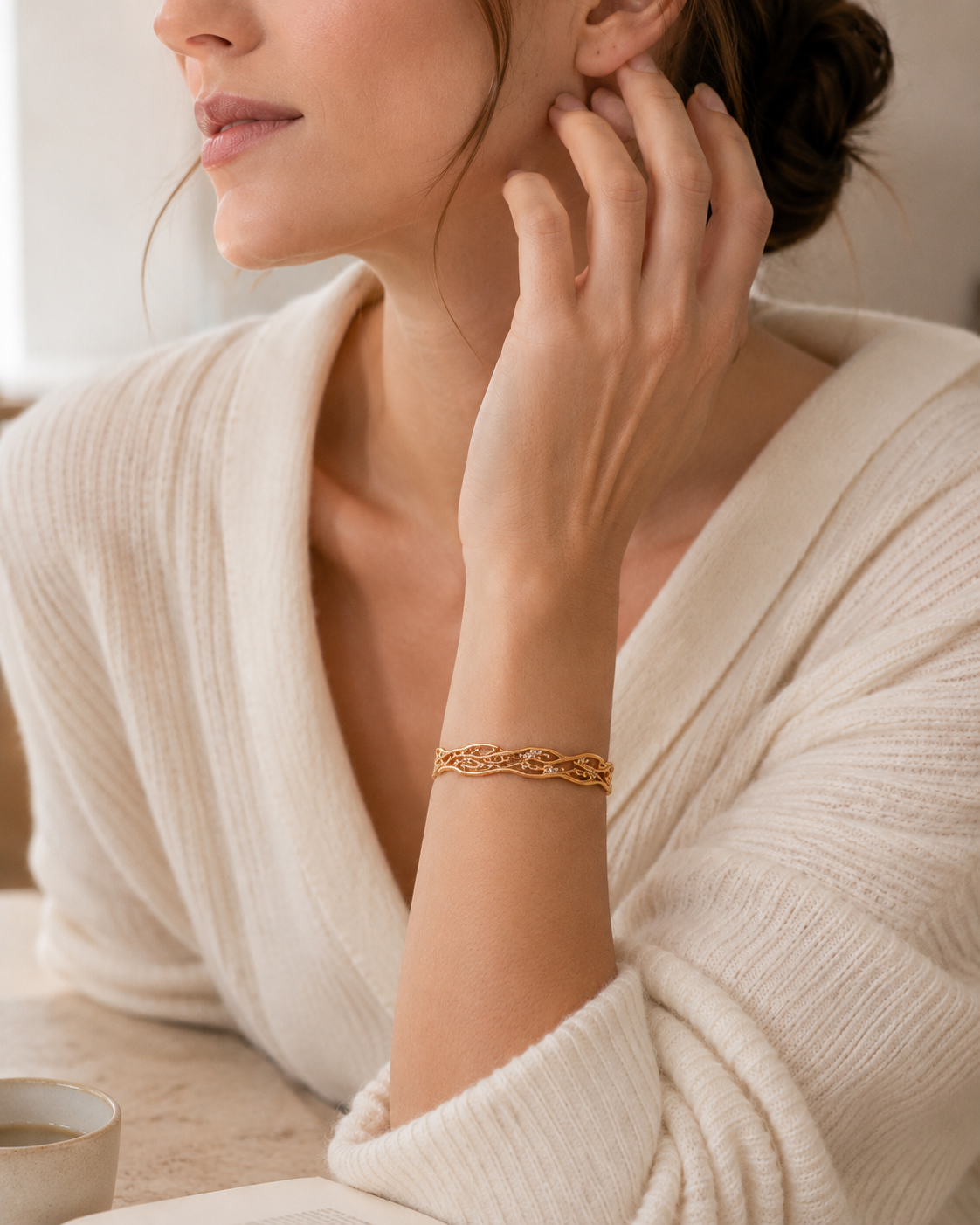 Vintage Gold galaxy zircon bangle worn on the wrist