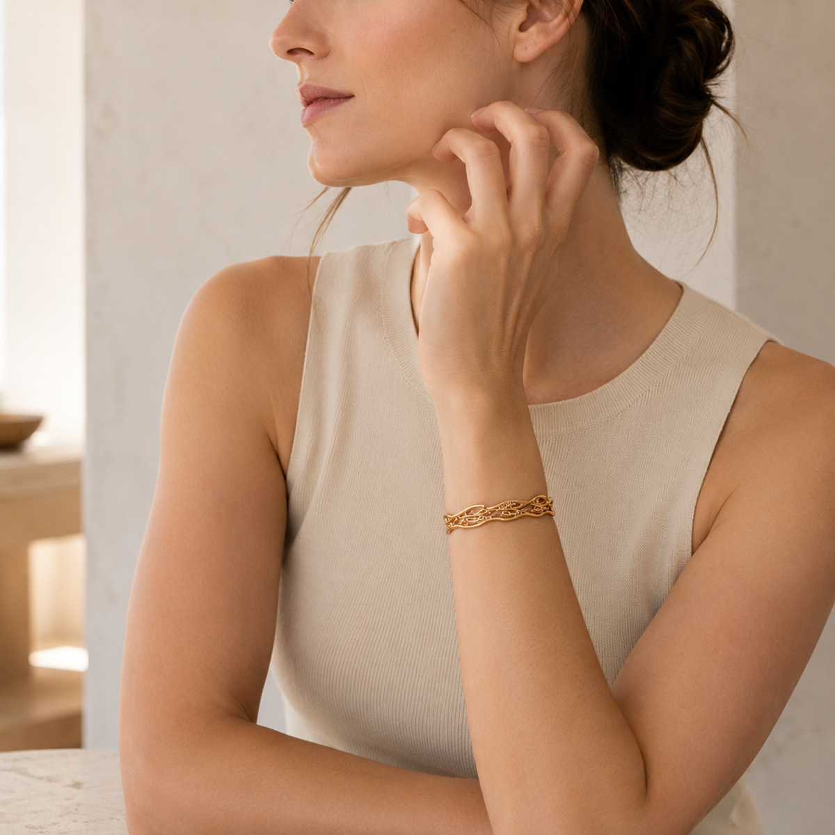 Vintage Gold celestial zircon bangle styled for everyday wear