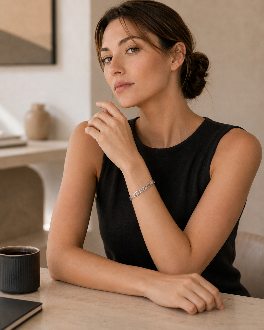 Silver celestial galaxy zircon bangle worn on the wrist