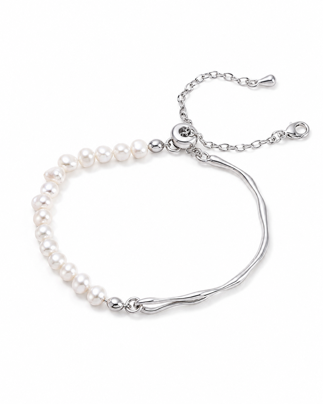 Platinum tone S925 natural pearl bracelet product view