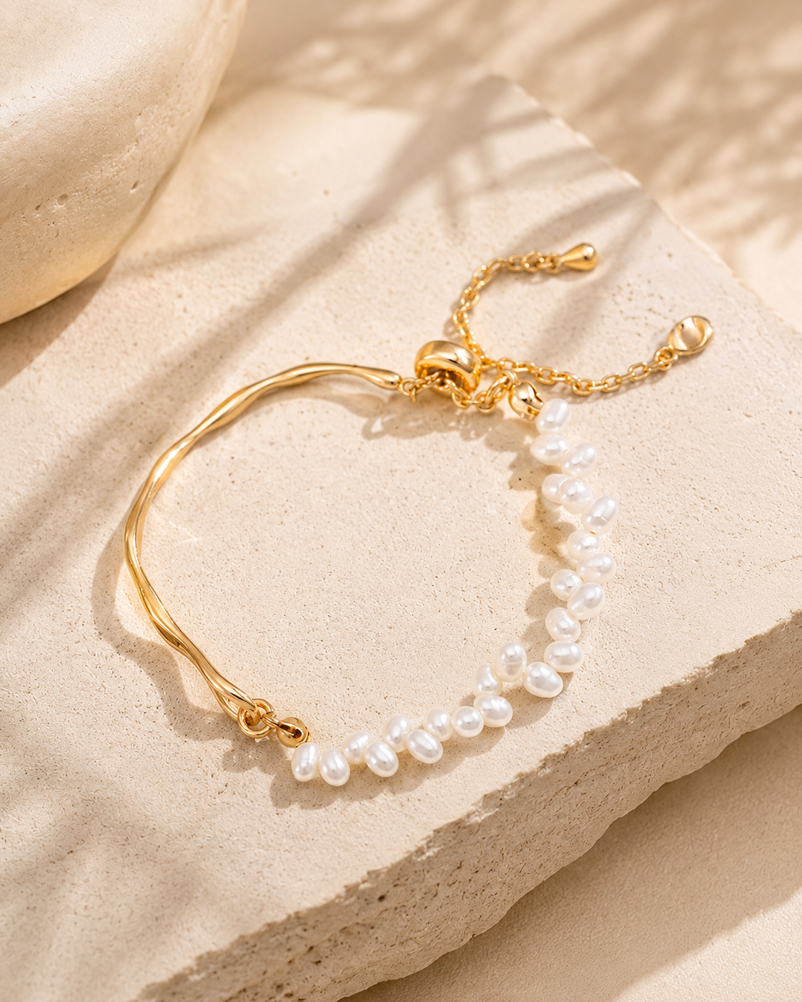 Vintage gold natural pearl bracelet in warm daylight