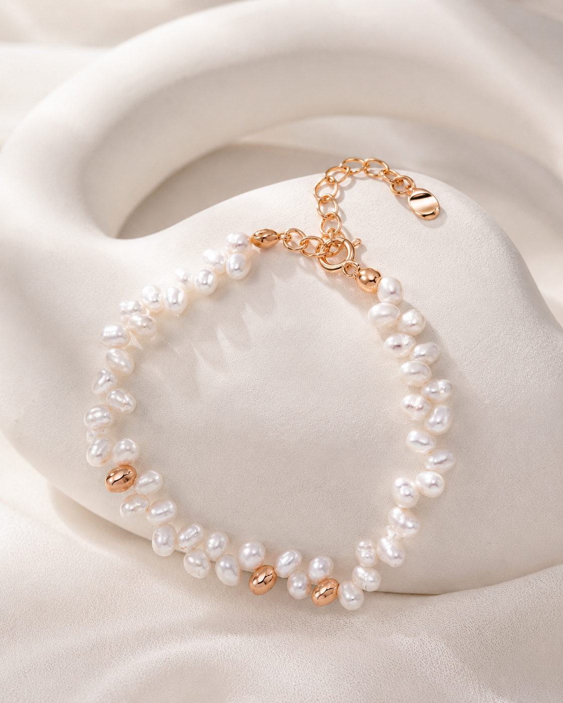 Adjustable S925 silver and natural pearl bracelet