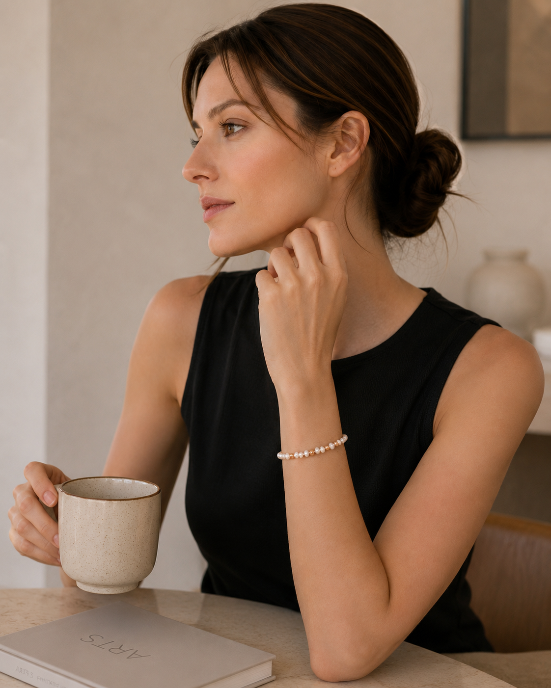 Delicate natural pearl bracelet lifestyle styling
